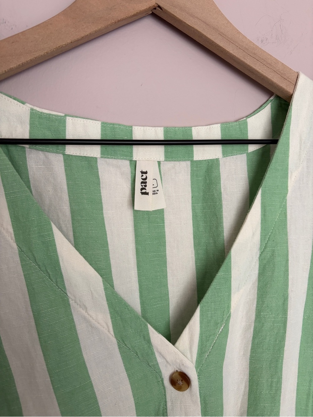 Pact Canopy Linen Blend Green & White Striped Midi Dress - Picture 3 of 5